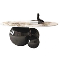 Table basse de luxe au design moderne, avec base sphérique en acier inoxydable et finition miroir, pour salon et hôtel