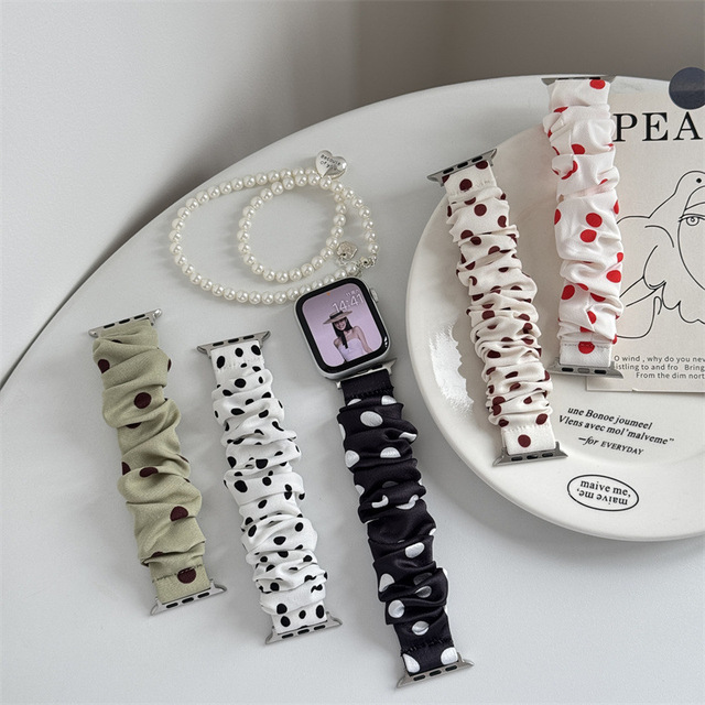 Nylon Loop Strap Scrunchies Watch Bands for Apple Watch Ultra 2 S11 10 9 8 Dot Printed Scrunchie Elastic Watch Band