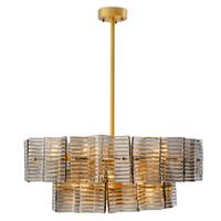 Lustre moderne de luxe en verre texturé, verre fumé, laiton vieilli, luminaire suspendu pour salon, salle à manger, villa, hall d'hôtel