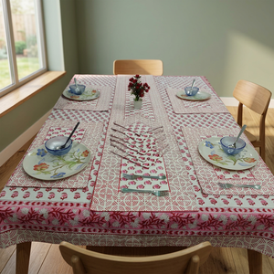 Mantel Individual Rectangular de Lona con Estampado Floral de Flores de Cerezo, Antideslizante, Ligero, Color Rojo-Verde, Estilo Clásico - Product Image 3