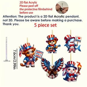 Ensemble de 5 pendentifs artisanaux écologiques à thème de la fête de l'Indépendance américaine, best-seller, avec des animaux de dessin animé en <span class=keywords><strong>2D</strong></span> - Product Image 4