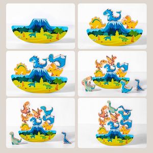 Jeu de compétition sensoriel pour fête de famille, blocs de dinosaures en bois à empiler, jouets pour enfants de 3 à 5 ans - Product Image 5
