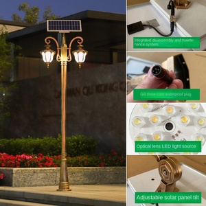 Lampadaire Solaire de Jardin à Double Lampe en Laiton, LED Blanc Chaud 2700K, Abat-jour en Verre, IP66, Capteur de Mouvement, 10 Ans de Garantie - Product Image 6