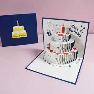 Customized Custom 3d White Birthday Cake Pop Up Card With Music And Light