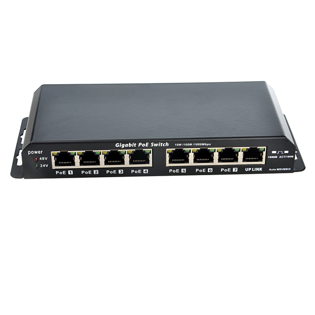Power Ethernet Switch 10/100/1000mbps Poe Switch 48V 24V ModeA ModeB Rack-mount Connector 1 Uplink 7 PoE Port
