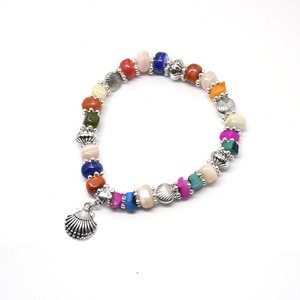 Pulsera de Cuentas de Conchas Marinas Coloridas, Plata Tibetana, Tema Oceánico, Joyería Unisex, Regalo RB-239 - Product Image 1