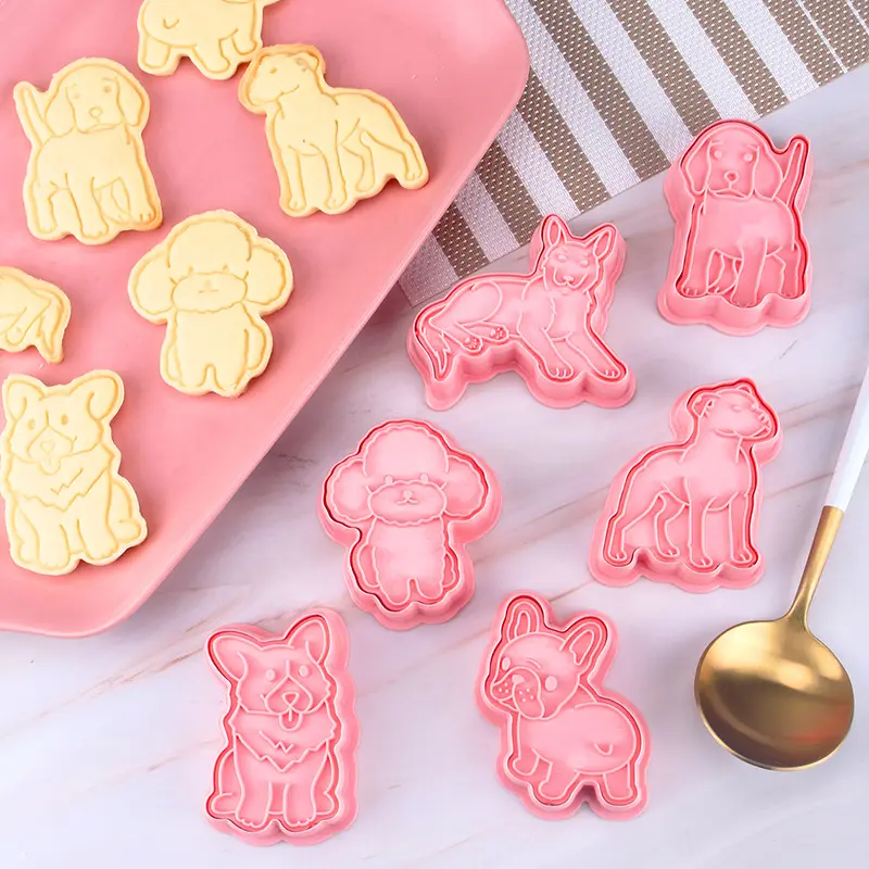 Azafrán 6 unids/caja perro impresora de sello Conjunto de 6 pcs cortador de galletas pastel en relieve molde perros mascotas