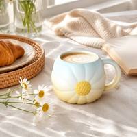 YEKEA – Tasse isotherme en céramique avec motif marguerite en relief 3D, design floral, avec poignée, personnalisable OEM, vente en gros, 1000 pièces