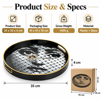 Centre de table d'automne pour le dîner de Thanksgiving, plateau de service rond en verre à motif rétro de 35 cm, organisateur de table basse