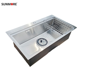 Évier de cuisine professionnel SUNMORE en acier inoxydable 304, fait main, à cuve unique, avec design de bassin carré profond - Product Image 6