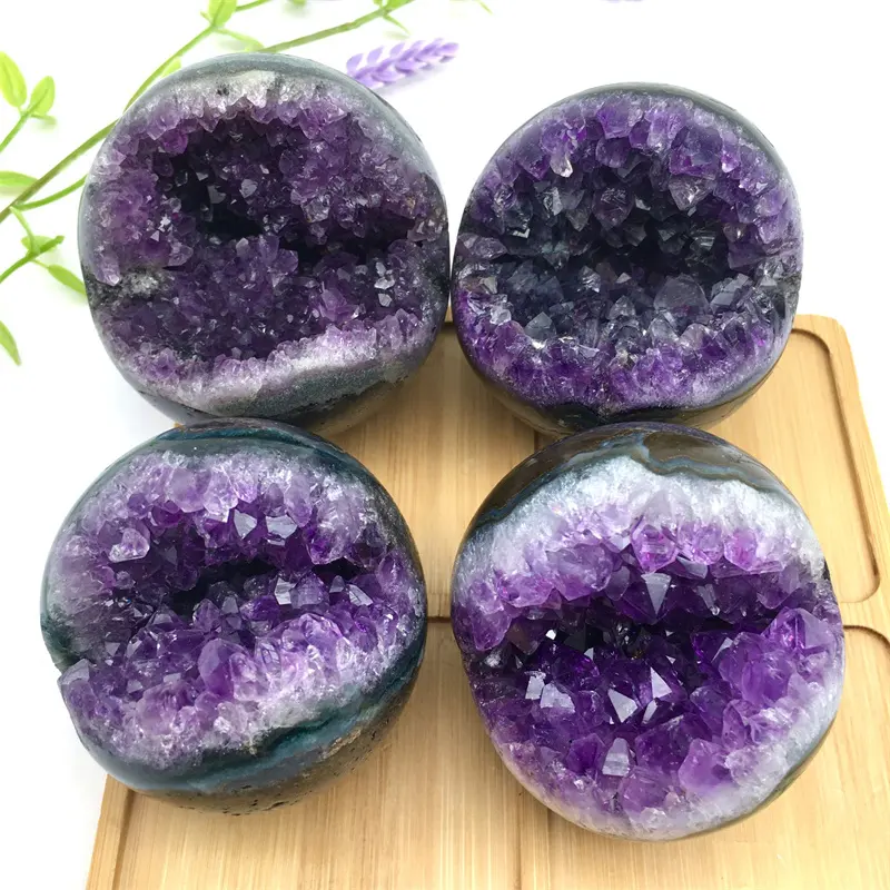 Wholesale hige quality dark purple amethyst cluster druzy sphere amethyst crystal geode sphere for decoration