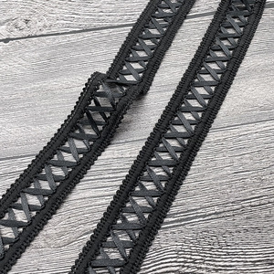 Chiều Rộng 3 Cm Trắng Đen Polyester Chéo Đàn Hồi Ribbon Doanh Crochet Ban Nhạc Cho Phụ Nữ Ăn Mặc Hàng May Mặc Cổ Áo Túi Giày - Product Image 1