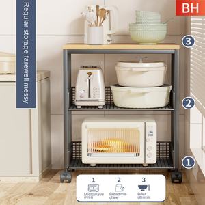 Rack en fer multifonctionnel à roulettes sur pied pour la vaisselle Organisateur de cuisine domestique Épices - Product Image 2