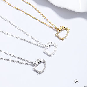 Nuova Collana <span class=keywords><strong>Hello</strong></span> <span class=keywords><strong>Kitty</strong></span> in Argento Sterling 925 con Zirconi Traforati, Gioielli da Donna - Product Image 1