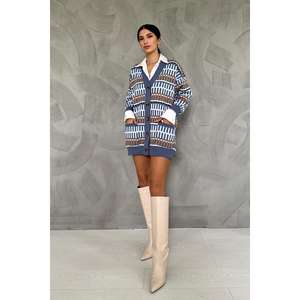 Suéter de Punto Estampado para Mujer, Manga Larga, Casual, Antipilling, 16 Gg, Cárdigan Largo, Estilo Oversize - Product Image 4