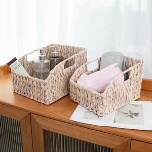 Bobai – panier de rangement rectangulaire tissé à la main, ensemble de deux organisateurs de bureau grands et petits pour cosmétiques et télécommandes - Product Image 1