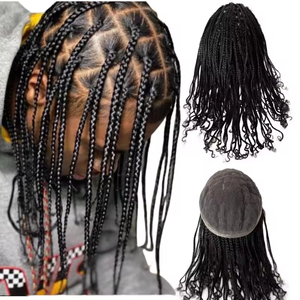 Heavy Density 12 "Long African Box Braid Hair Tupé para hombres Reemplazo de cabello humano Full Lace French Braids Toppers para hombres negros - Product Image 1