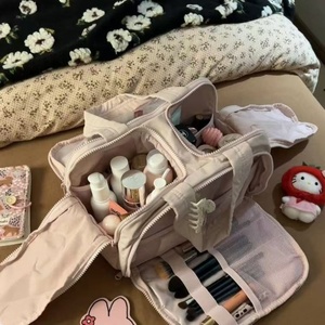 Huyo Portable Waterproof Nylon Toiletry <b>Bag</b> with Multi-Compartment and <b>Zipper</b> Eco-Friendly Reusable Bathroom <b>Storage</b> - Product Image 4