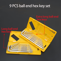 9 Buah Produsen Kustom Kualitas Tinggi Lengan Panjang S2 Metric Bronze Torx Hexagon Ball End Allen Wrench Hex Key Set dengan Kotak Kuning