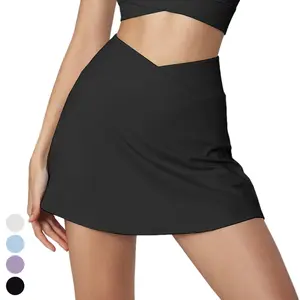 Saia de tênis feminina com cintura cruzada elástica 2 em 1, logotipo personalizado, roupa esportiva, vestido curto, mini saia de golfe, mini saia de tênis feminina