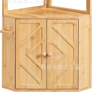 Armoire de rangement d'angle en bambou, couleur bois naturel, double couvercle rabattable, rangement de cuisine - Product Image 5
