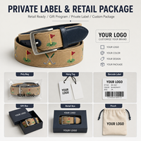 Ceinture de golf brodée marine pour hommes, en toile, avec logo personnalisé, marque privée, fournisseur en gros pour magasins professionnels
