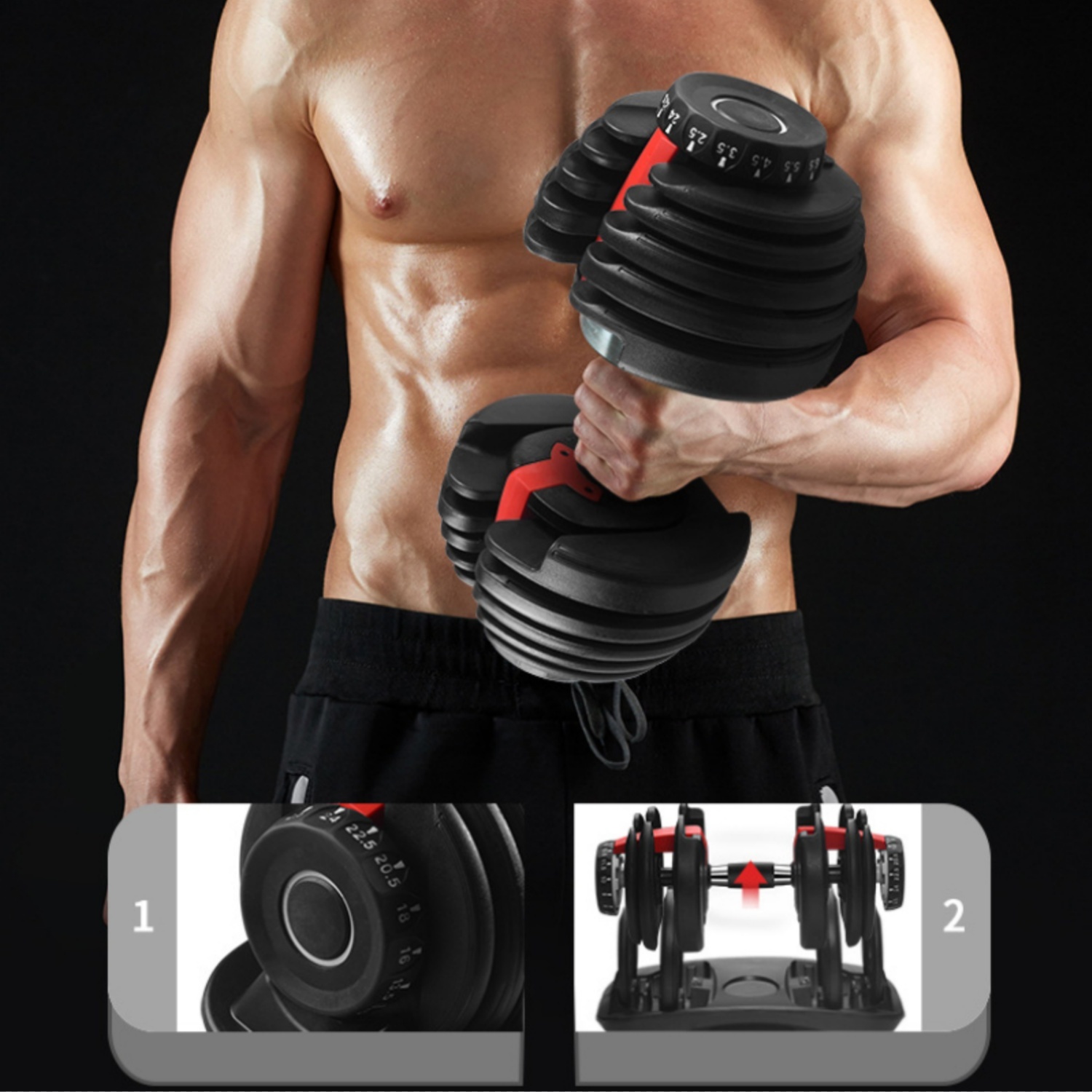 Adjustable Dumbbell Set 25/55/80/90LB – Quick Adjust Free Weights with Space-Saving Design for Home Gym, Strength Training & Muscle Building - View 2