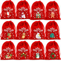 YOULUN Vente en gros de sacs cadeaux en tissu floqué rouge de Noël, sacs à fruits, bonbons, biscuits, emballage