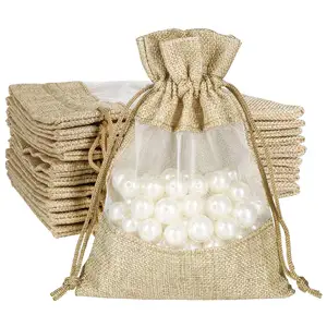 Pakket Jute Sheer Zakken Jute Stof Trekkoord Gift Bag Sieraden Pouches Voor Candy Wedding Party Favor Christus