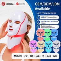 Vente en gros de masques faciaux LED 3D portables à 192 LED, 7 couleurs, photothérapie pour le visage et le cou, luminothérapie LED, masque facial LED pour les soins quotidiens de la peau