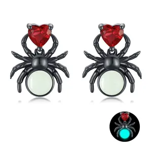 YFN Hypoallergenic Glowing in the Dark Halloween Spider Jewelry 925 Sterling Silver Luminous Spider Stud Earrings for Women