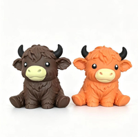 Jouet Squishy Amusant Vache des Highlands, Design Animal de Ferme Adorable, Longue Corne Moelleuse, Couleur Orange Marron, Jouet Anti-Stress pour le Jeu