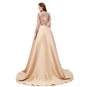 Blue/Red/Rose Gold/Green Custom Made <strong>Size</strong> High Neck Long Sleeve Prom Dresses 2019 Muslim <strong>Sequins</strong> Party Dress Detachable <strong>Skirt</strong> - Product Image 3