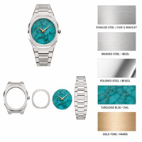 Montre pour homme avec logo personnalisé, bracelet intégré en acier inoxydable de luxe, cadran à motif turquoise, lunette octogonale, quartz ultra fin, 5 ATM