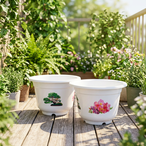 Vietnam Manufacturer White Printed Eco-Friendly <b>Plastic</b> Plant Pot PP Flower <b>Planter</b> Drainage Hole Extra <b>Large</b> Capacity - Product Image 1
