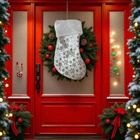 Chaussettes de Noël suspendues en forme de flocon de neige 39x22cm Tissu en peluche et feutre Écologique Doux Broderie personnalisée avec logo