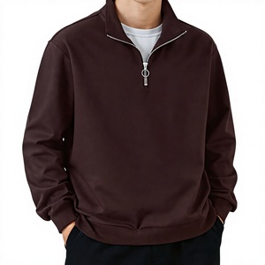Pull en maille à demi-zip pour homme, coupe classique, décontracté, automne-hiver, 100 % coton, couleur unie, vente en gros, OEM, en stock - Product Image 5