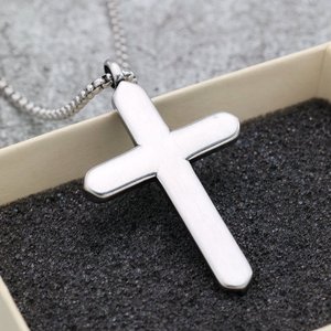 yunnique Stainless Steel <b>Cross</b> Pendant Geometric Design Asymmetry Fashion Necklace For <b>Men</b> And Women Gift Jewelry - Product Image 3