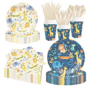 DAMAI - Juego de Vajilla Desechable para Fiestas Infantiles con Temática de Animales, Platos, Vasos y Servilletas de Papel con Diseño de León y Jirafa - Product Image 2