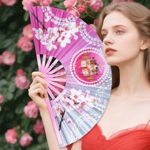 New Arrival Custom Logo Printed Large Folding Bamboo Hand Fan Portable Clacking <b>Dance</b> <b>Gift</b> for Festivals Painted Technique - Product Image 1