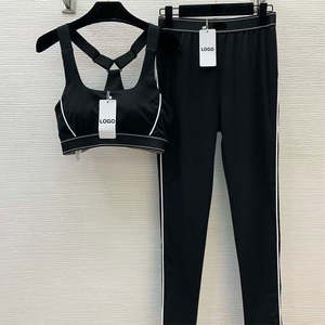 Ensemble de yoga deux pièces pour femmes, haute élasticité, séchage rapide, léger, écologique, extensible dans les quatre sens, respirant, imprimé noir gris - Product Image 3