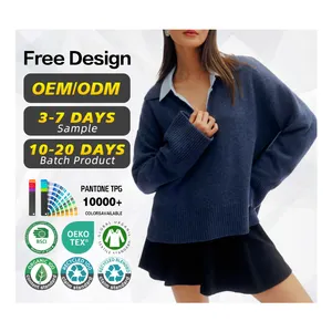 Suéter de caxemira de grandes dimensões macio personalizado para mulheres, blusa de caxemira elegante com nervuras para tricô, padrão de malha