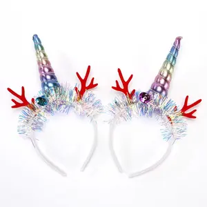 Fashion Pesta Natal Glowing Bells Rainbow Unicorn Headband Girls Aksesoris Elk Hairband