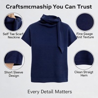 Pull-over élégant en satin pour femme, anti-boulochage, à manches courtes drapées, col drapé, manches courtes amples, tricoté, 100 % polyester, OEM