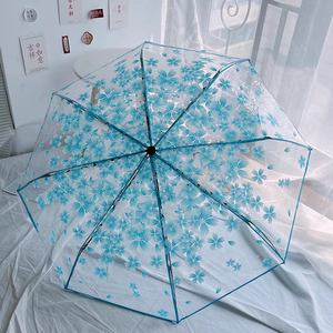 Parapluie transparent Sakura, nouveau style, manche rose, automatique, compact, pour fille/femme. - Product Image 1
