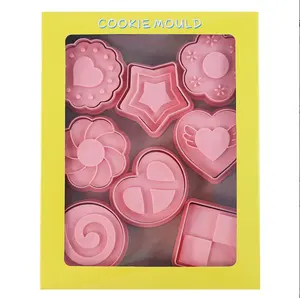 Molde Retro para hornear galletas, conjunto de 8 piezas, Fondant, herramienta para hornear 3d diy, fondant, cortador de galletas