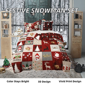 Ensemble de housse de <span class=keywords><strong>couette</strong></span> moderne en 3D imprimé avec motif de bonhomme de neige et de <span class=keywords><strong>cerf</strong></span> de Noël, 3 pièces avec taies d'oreiller, toutes tailles, ensemble de literie à prix avantageux - Product Image 6