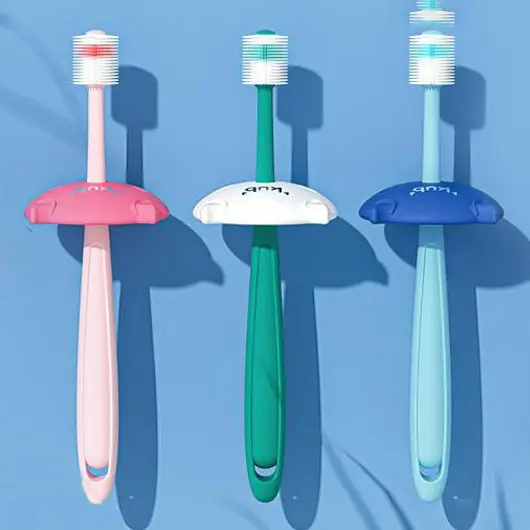 KUB Rotated Kids Training Milk Tooth brush 360 Degree Cleaning Throat Protector Baby Toothbrush