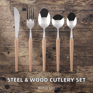 Modern HENGYUJIE Eco Friendly Wood Cutlery <b>Set</b> with Beech Wooden Handle <b>Mirror</b> Polish for Wedding - Product Image 2