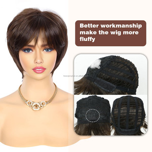 Parrucche Sintetiche Marrone Naturale con Frangia, Taglio Corto Pixie per Donne Afro, Resistenti al Calore per Uso Quotidiano - Product Image 5